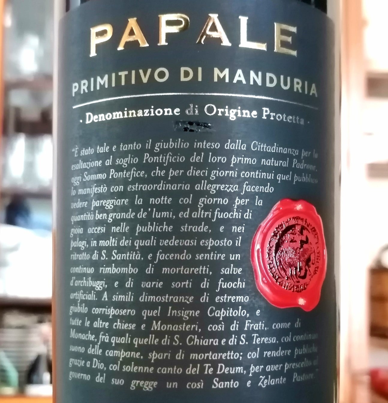 L’etichetta del Papale Oro 2020