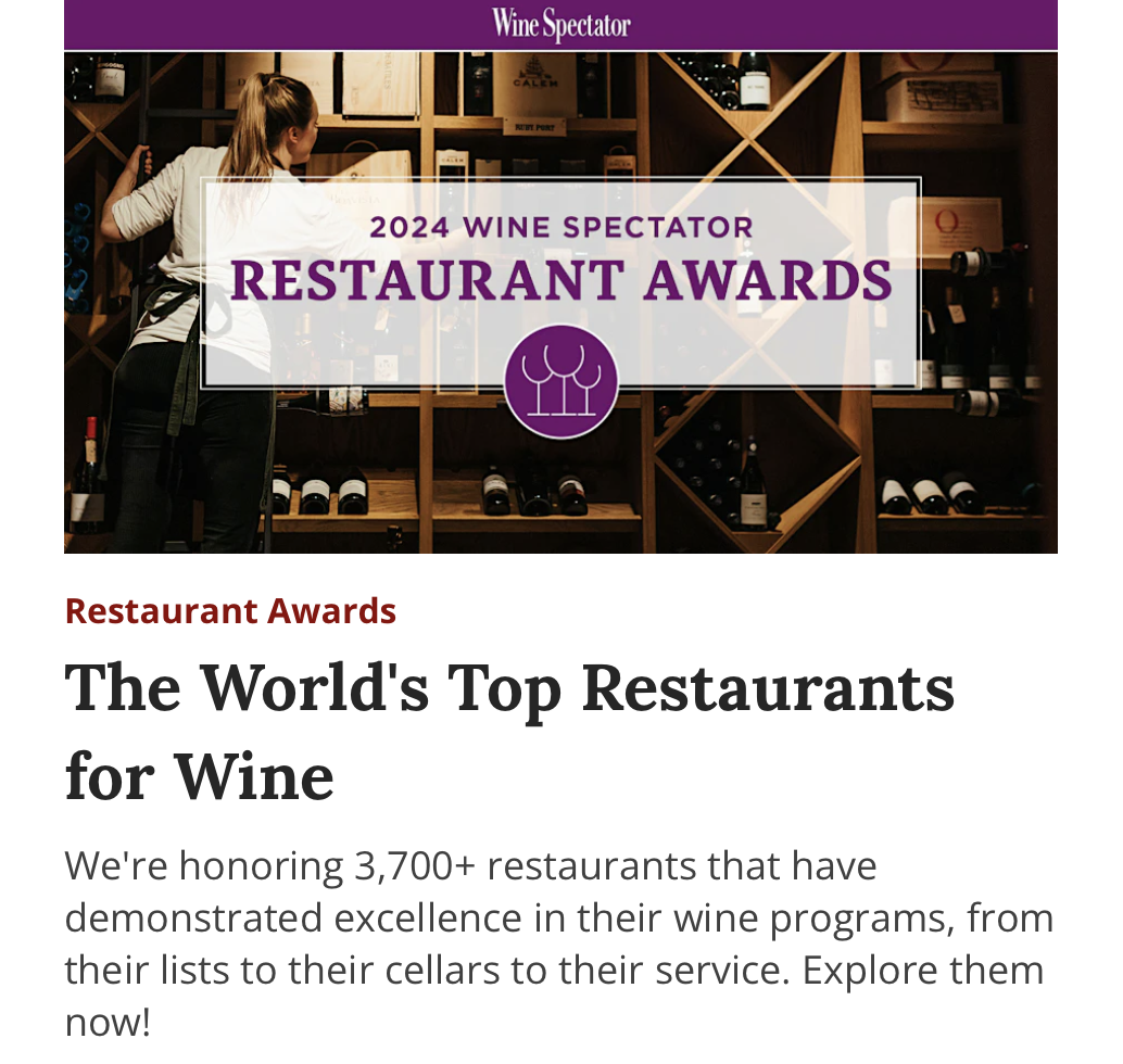 Restaurant Award by Wine Spectator