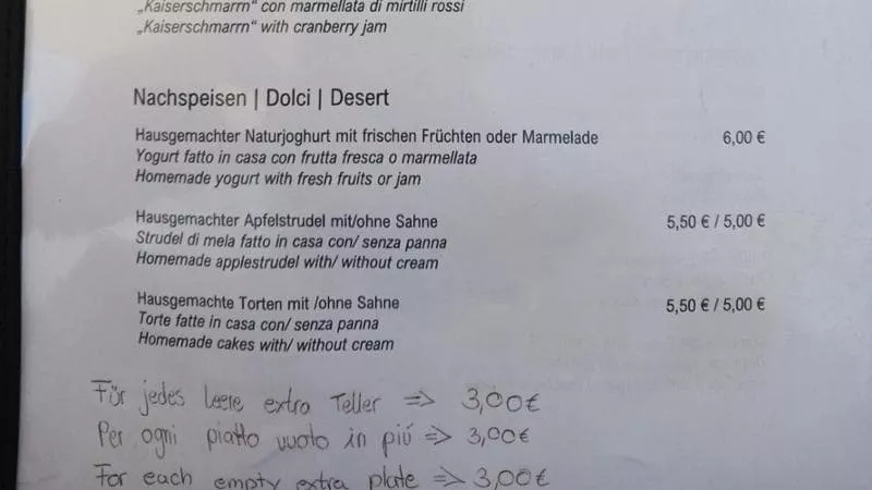 Il menu del ristorante di Ortisei Malga Cason Rascesia