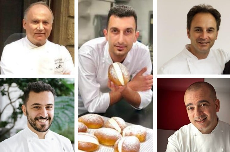 Dall’alto a sinistra in senso orario, Gaetano Trovato, Giuseppe Amato, Nino Di Costanzo, Pino Cuttaia e Vincenzo Abagnale