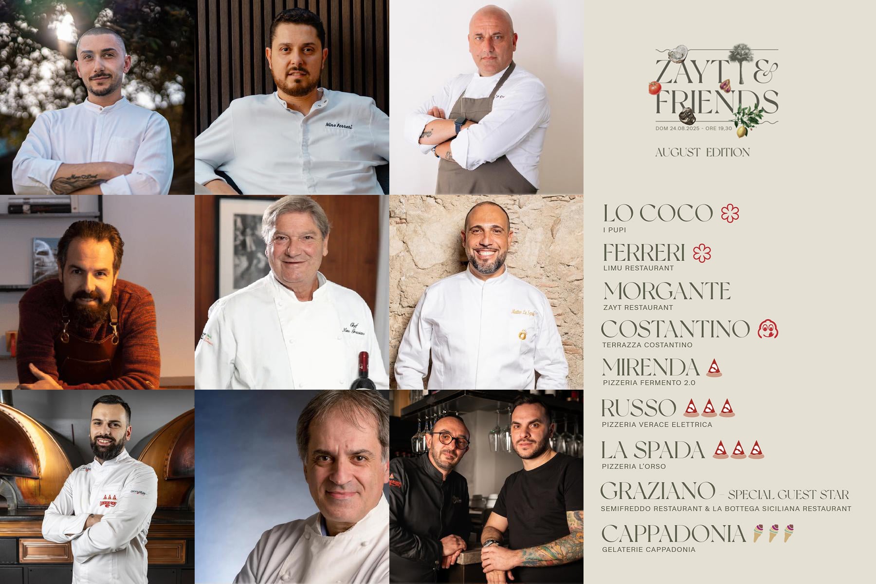 Zayt and Friends, August Edition, ecco i nove chef