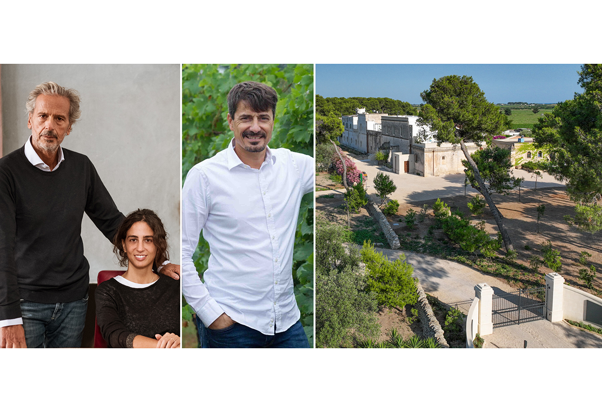 Claudio e Alessandra Quarta, Pierangelo Tommasi. Sulla destra, la Masseria Surani