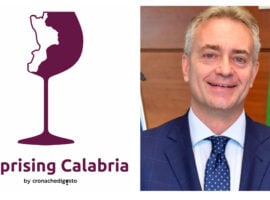 Il logo di Surprising Calabria e l’assessore all’Agricoltura della Regione Calabria Gianluca Gallo