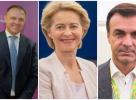 da sinistra il ministro dell’Agricoltura Francesco Lollobrigida, la presidente della Commissione Ue, Ursula von der Leyen, il presidente di Coldiretti Ettore Prandini