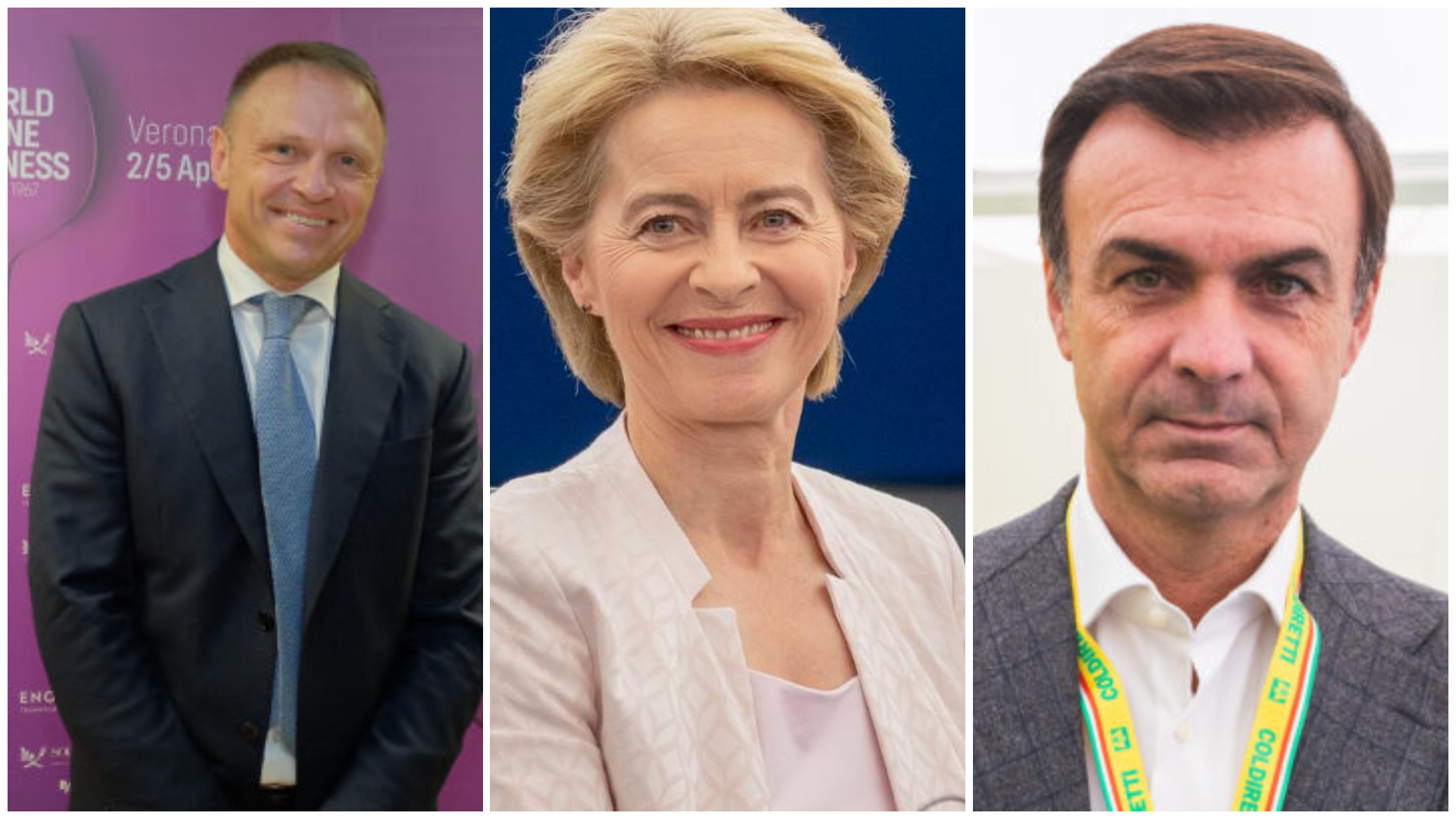 da sinistra il ministro dell’Agricoltura Francesco Lollobrigida, la presidente della Commissione Ue, Ursula von der Leyen, il presidente di Coldiretti Ettore Prandini