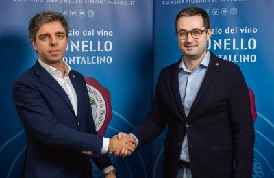 Da sinistra Guglielmo Ascheri, il nuovo direttore del Consorzio del vino Brunello di Montalcino, e Giacomo Bartolommei presidente dell’ente consortile