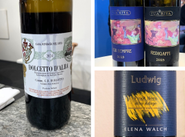 Da sinistra in senso orario Dolcetto d’Alba Doc 2024, Per sempre 2023, Pinot nero Ludwig 2023
