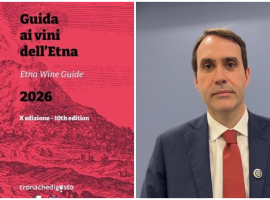 La copertina della Guida ai Vini dell’Etna 2026 e l’assessore all’Agricoltura della Regione Sicilana, Luca Sammartino