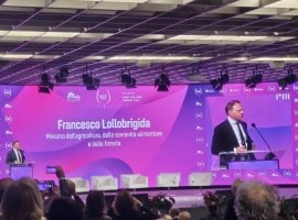 Il ministro dell’Agricoltura Francesco Lollobrigida alla cerimomia inaugurale dell’edizione 2026 del  Vinitaly