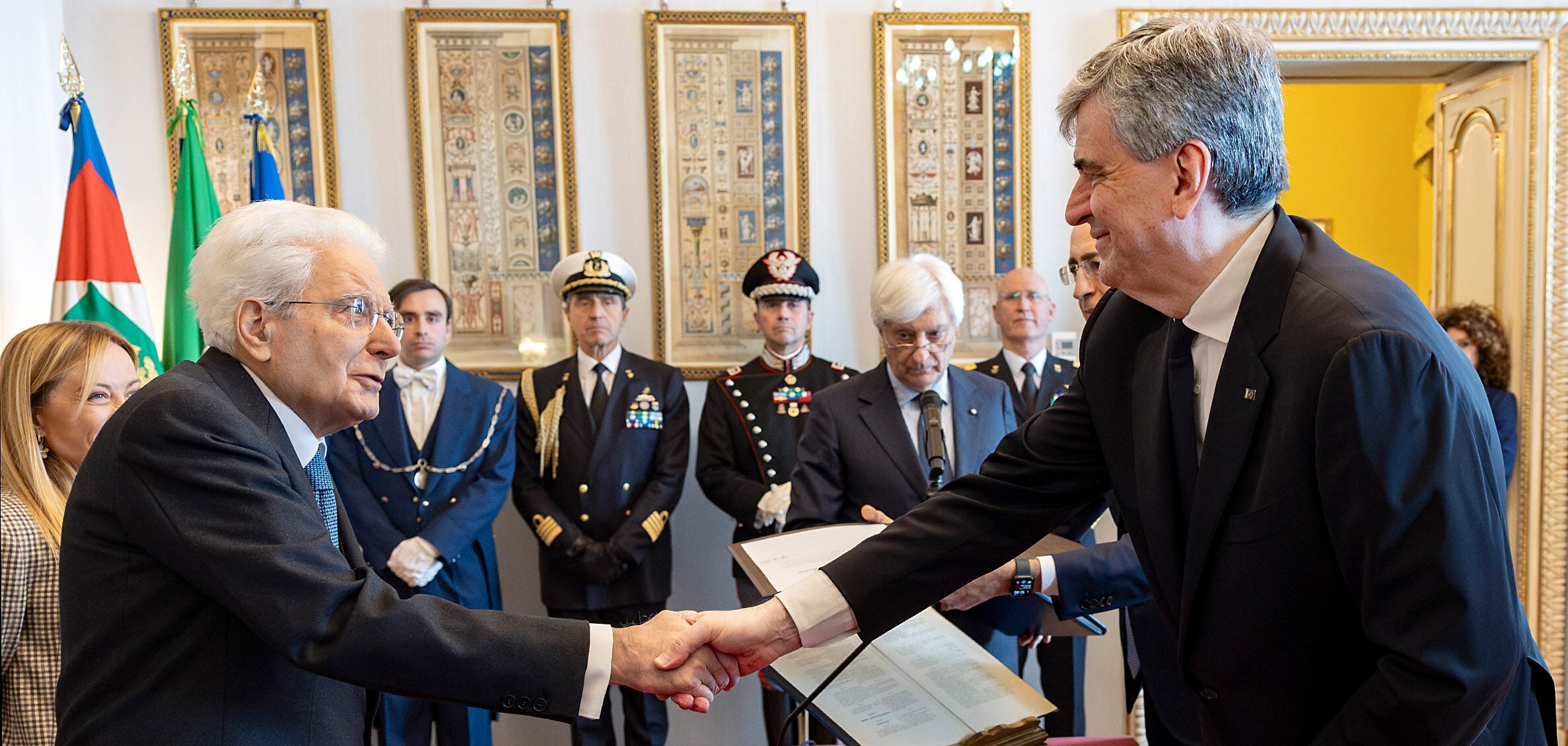 Da destra il nuovo ministro del Turismo, Gianmarco Mazzi, in occasione della cerimonia di giuramento davanti al presidente della Repubblica, Sergio Mattarella