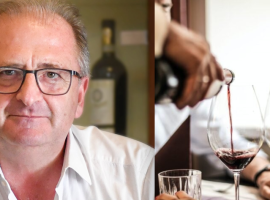 Francesco Liantonio e bicchieri di vino rosso e bianco