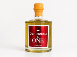 La bottiglia dell’olio extravergine di oliva The One di Comincioli