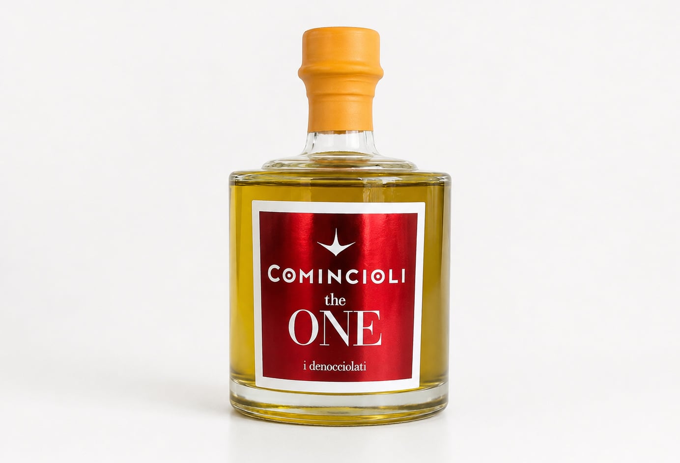 La bottiglia dell’olio extravergine di oliva The One di Comincioli